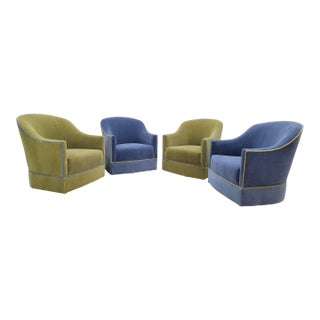 Mid Century Modern Harvey Probber Style Barrel Back Swivel Club Chairs Newly Reupholstered - Set of 4 For Sale