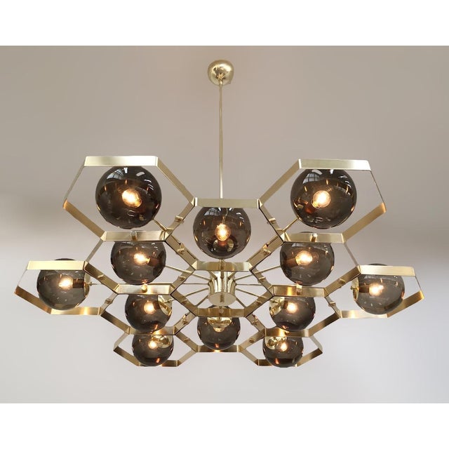 Not Yet Made - Made To Order 21st Century Honeycomb Natural Brass Smoky Murano Chandelier by Fabio LTD For Sale - Image 5 of 7