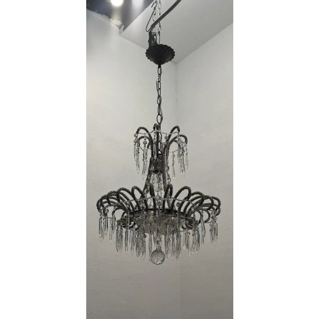 Glass Vintage Italian Crystal Beaded Light Pendant, 1960s For Sale - Image 7 of 12