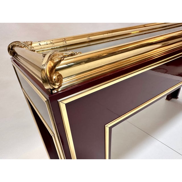 1970s Neo-Classical Console Table with Mirrored Top, Brass Decor and Lacquer Finish from Mariner 1893, Spain, 1970s For Sale - Image 5 of 18