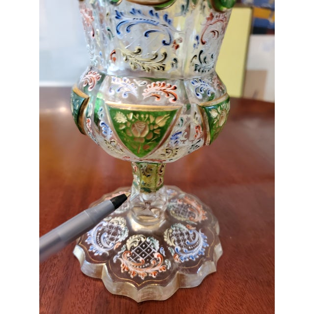 Art Nouveau Antique Moser Bohemian Glass Raised Gold Glass Goblet For Sale - Image 3 of 6