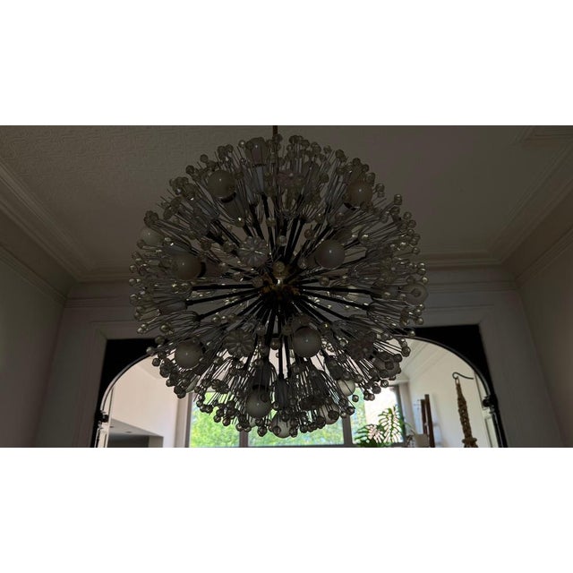 Large Oval Glass and Brass Flower Chandelier attributed to Emil Stejnar for Rupert Nikoll, Austria, 1950s For Sale - Image 6 of 18