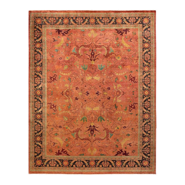 Eclectic, One-of-a-Kind Hand-Knotted Area Rug in Orange, 9' 3" x 12' 0" For Sale