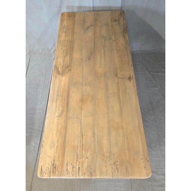 Antique 1920s English Weathered Pine Farmhouse 7' Long Kitchen or Dining Table For Sale - Image 4 of 13