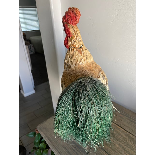 Scarlet Paper Mâché Rooster With Feathers For Sale - Image 8 of 8
