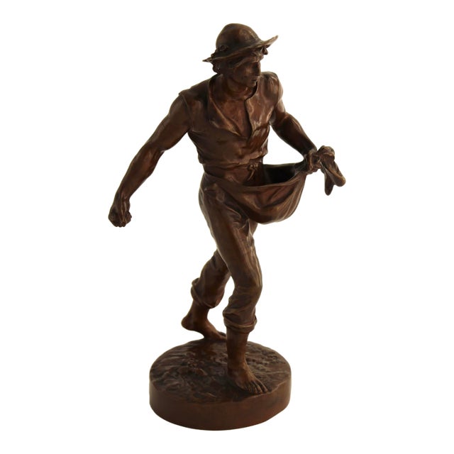 Antique French Bronze Sculpture, the Sower by Jean Gautherin, 13.25" Tall For Sale