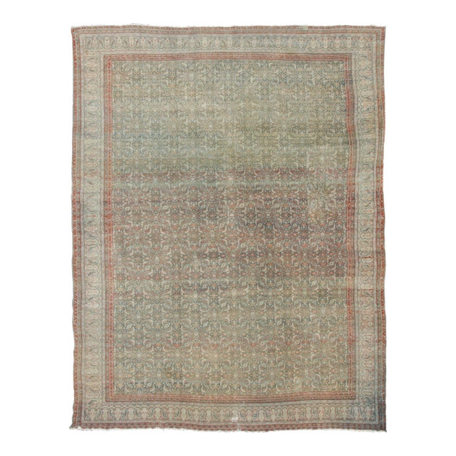 Antique Persian Mashad Rug in Teal With Ornate Paisley Motifs - Rug & Kilim For Sale