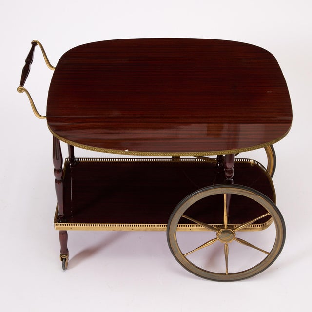 Mid-Century Modern Mid-Century Mahogany Wood & Brass German Serving Bar Cart / Tea Trolley, 1960s For Sale - Image 3 of 11