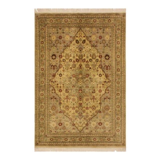 1980s Shabby Chic Tabriz Ivory/Lt. Green Wool Rug - 4'2 X 6'4 For Sale