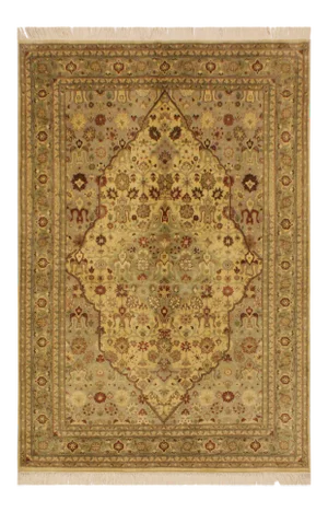 1980s Shabby Chic Tabriz Ivory/Lt. Green Wool Rug - 4'2 X 6'4
