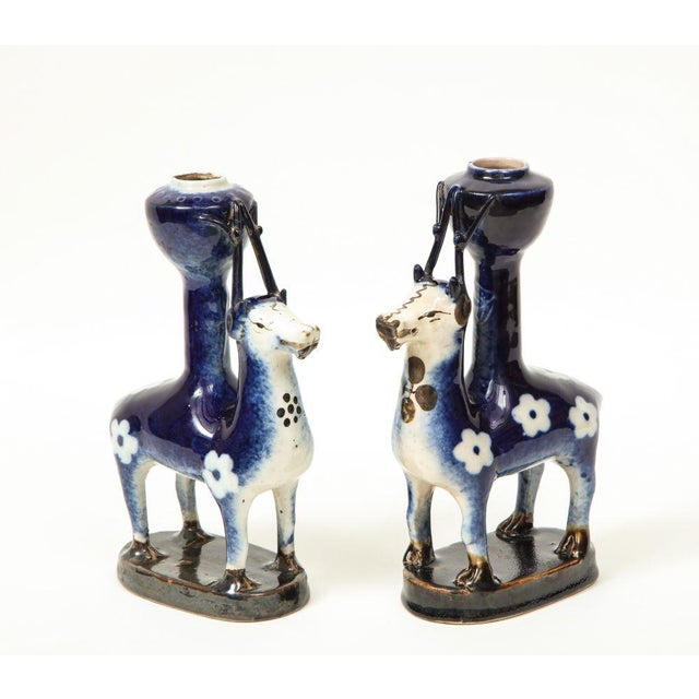 Ceramic Pair of Chinese Porcelain Candleholders in the Form of Deer For Sale - Image 7 of 12