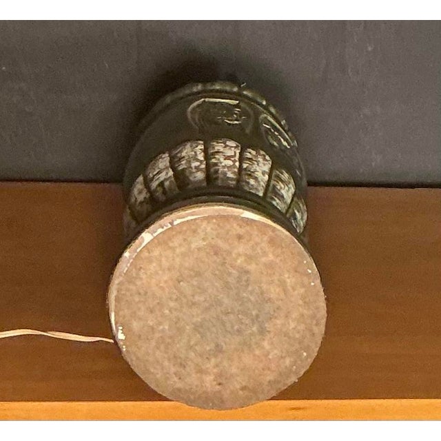 Wood Vintage Mid Century Modern Olive Green Ceramic Table Lamp 1950s Retro Pottery Light For Sale - Image 7 of 12