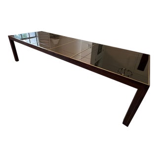 Henredon, 1960s Brass Trim and Etched Smoked Mirror Parsons Dining Table By For Sale