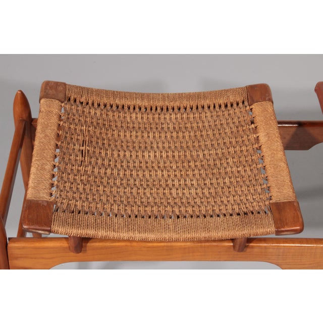Mid-Century Italian Wooden Bench with Sisal Rope and Cognac Leather Seat, 1960s For Sale - Image 13 of 14