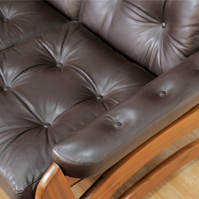 Brown 1970s Brown Leather Sofa Teak Sculptural Form For Sale - Image 8 of 15