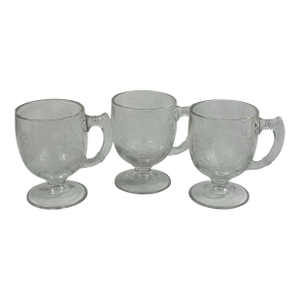 Circa 1879 Antique Eapg Dithridge "Owl on a Branch" Footed Mugs- Set of 3