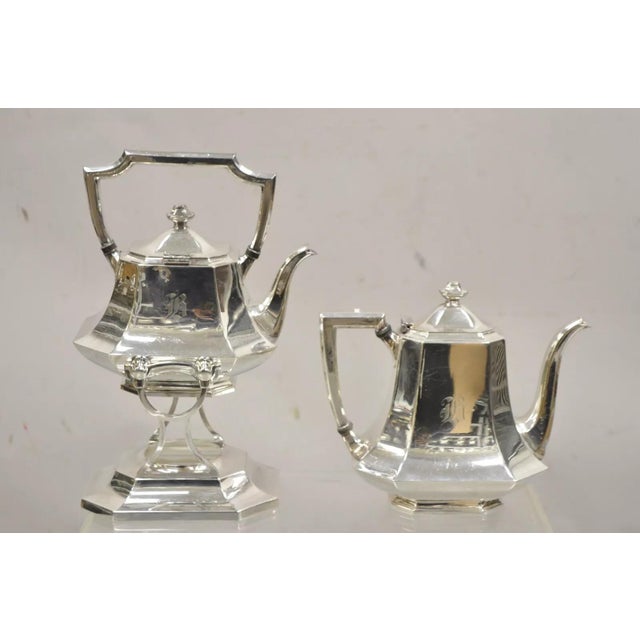 Antique Wallace 3104N Art Deco Octagonal Silver Plated Tea Set with "B" Monogram - 5 Pc Set. Listing includes (1) Tilting...