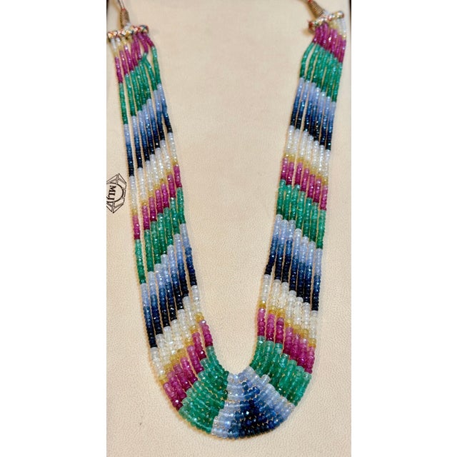 2000 - 2009 454 Carat 7 Layer Natural Emerald Ruby & Sapphire Bead Necklace Adjustable For Sale - Image 5 of 18