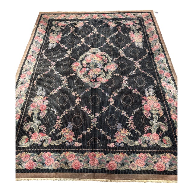 20th Century Floral Chenille Rug For Sale