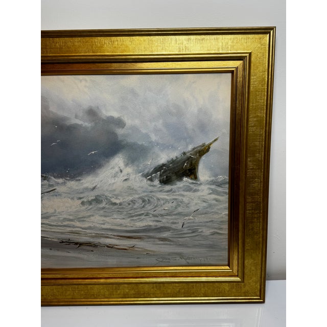 Large Gilt Framed Victorian Painting High Tide Off Trebarwith Strand Beach Dramatic Cornish Shipwreck by Charles Sim Mottram Rba, c.1894 For Sale - Image 4 of 18
