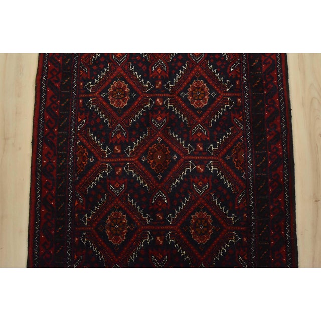 1990s Baloch Runner 2’2” X 11’6” Blue Wool Vintage Tribal Hand-Knotted Oriental Rug For Sale - Image 5 of 12
