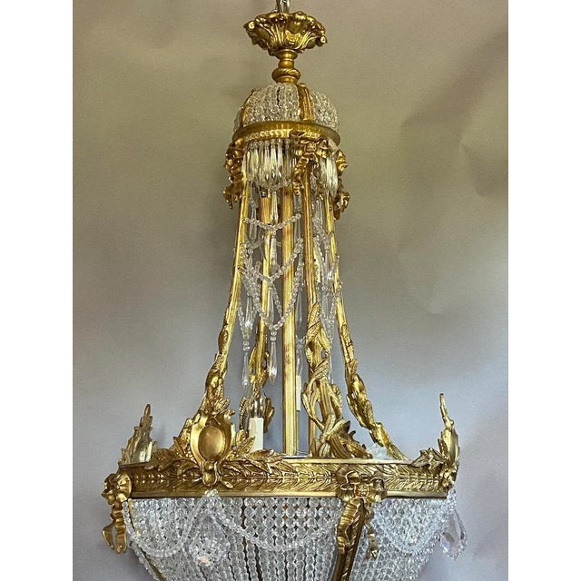 1860's French Empire Chandelier in Bronze With Crystal