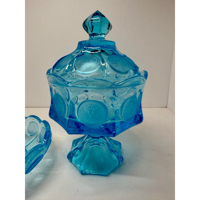 Vintage Fostoria Light Blue Coin Glass Covered Compote & Nappy Dish For Sale - Image 6 of 6