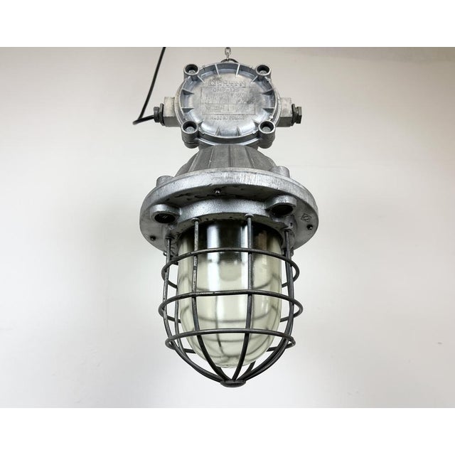 Large Industrial Cast Aluminum Cage Pendant Light, 1970s For Sale - Image 11 of 18