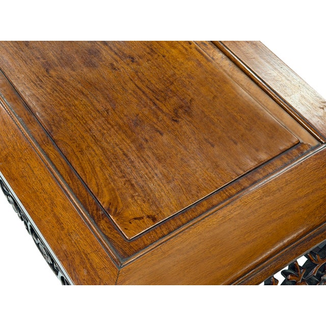 Vintage Brown Flower Open Work Apron Scroll Leg Low Kang Coffee Table Gb345 For Sale - Image 12 of 15