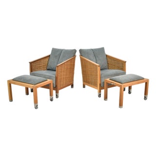 Pair of Flexform "Mozart" Lounge Chairs & Ottomans/Tables For Sale
