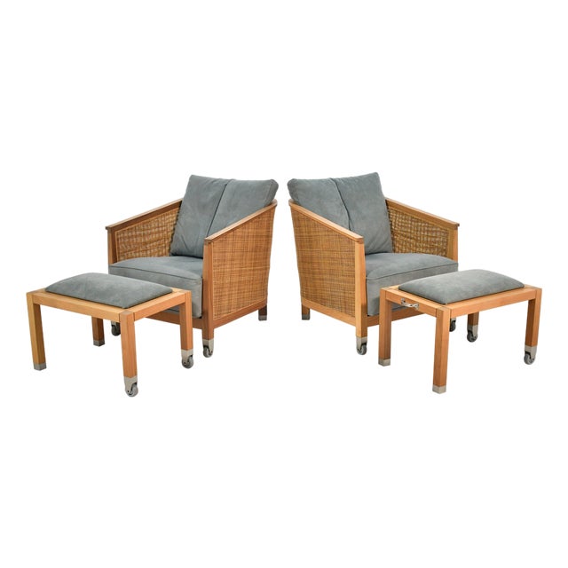 Pair of Flexform "Mozart" Lounge Chairs & Ottomans/Tables For Sale