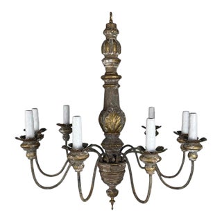 Antique Italian Giltwood and Iron Six-Light Chandelier For Sale