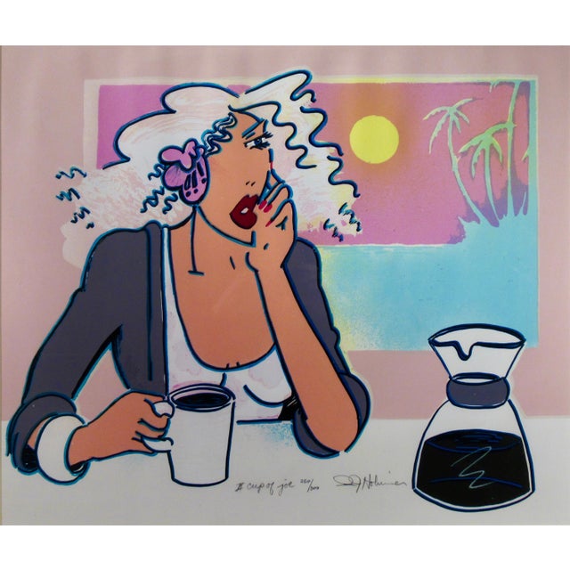 This artwork titled "II Cup of Joe" c.1990, is an original color serigraph by American artist Rickey Jewell Hohimer,...
