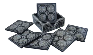 Mother-Of-Pearl Inlaid Coaster Set With Box - 7 Pieces