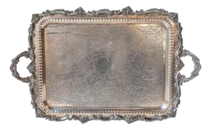 Early 20th Century English Silver Plate Serving Tray with Ornate Handles