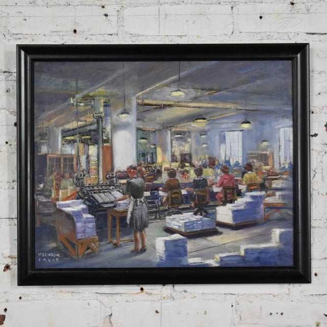 1940's American Modernism Painting by Colorado Artist Herndon Davis of Social Realism Industrial Interior For Sale - Image 13 of 13