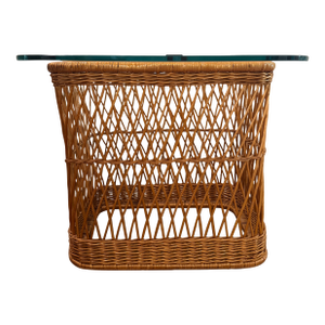 1980s Davis Allen McGuire Glass Top Wicker Table