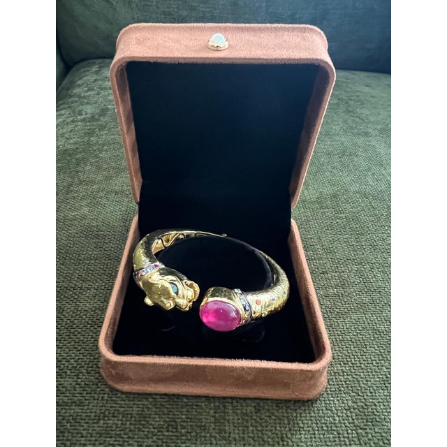 Bochic “Orient” Vintage Ruby & Multi Sapphire Dragon Bangle In 18K Gold & Silver For Sale - Image 9 of 17
