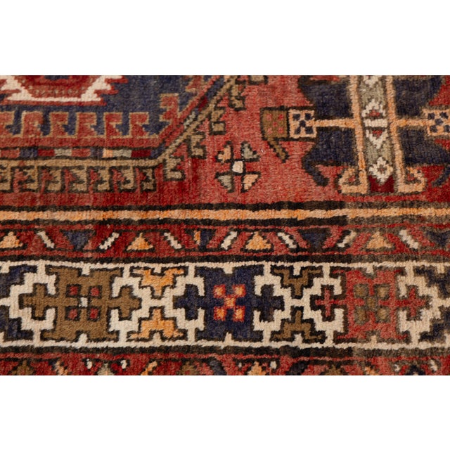 Brick Red Mid-Century Vintage Turkish Anatolian Hand-Knotted Wool Runner Rug in Terracotta & Indigo For Sale - Image 8 of 9