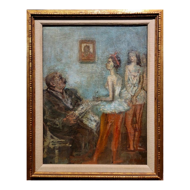 Moses Soyer -Ballerinas in Studio Dealing With Manager -1930s Oil Painting For Sale