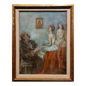 Moses Soyer -Ballerinas in Studio Dealing With Manager -1930s Oil Painting
