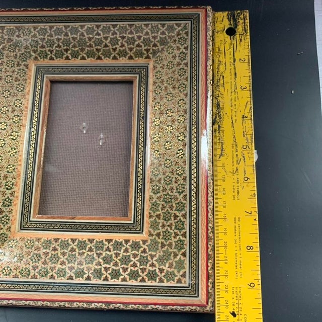 Sculpture Materials Pair of Vintage Persian Khatamkari Micro-Mosaic Geometric Photo Frames For Sale - Image 7 of 14