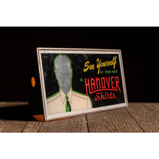 American Vintage Hanover Shirts Illuminated Counter Mirror Sign For Sale - Image 3 of 7