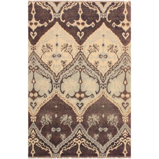 1990s Shabby Chic Modern Brown/Ivory Wool & Viscose Rug - 4'0 X 6'0 For Sale