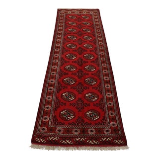 Turkmen Runner 3’3” X 9’6” Red Wool Vintage Tribal Hand-Knotted Oriental Rug For Sale