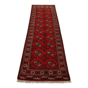 Turkmen Runner 3’3” X 9’6” Red Wool Vintage Tribal Hand-Knotted Oriental Rug