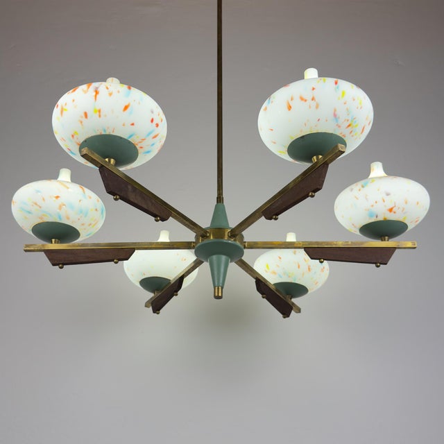 Mid-Century Chandelier with Teak and Murano Glass from Stilnovo, Italy, 1950s For Sale - Image 17 of 18