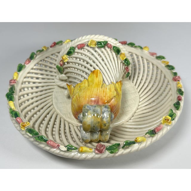 Italian Porcelain Wall Pocket Pair: Woven Basketweave Floral Sconces For Sale - Image 4 of 10