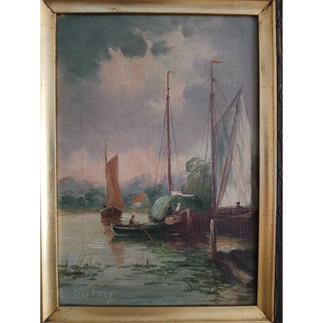 Adrien Dutrey, Sailboats on the Shore, 1890s, Oil on Canvas For Sale - Image 6 of 17