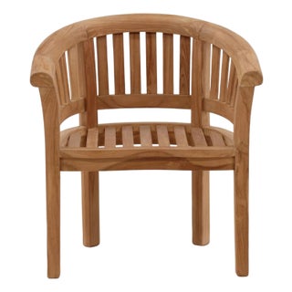 Outdoor Slatted Teak Horseshoe Chair For Sale